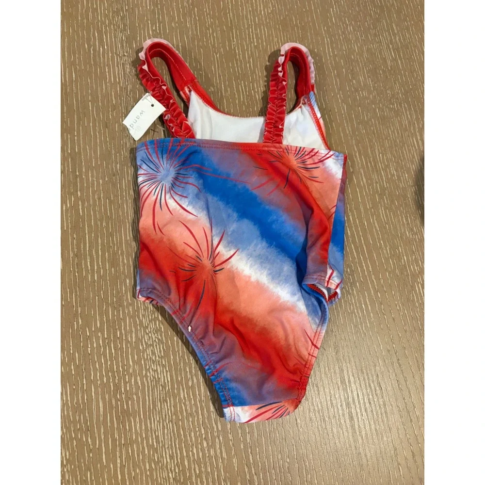 Wanderling Baby Girls 18M One Piece Swimsuit Red White Blue‎ Fireworks NWT